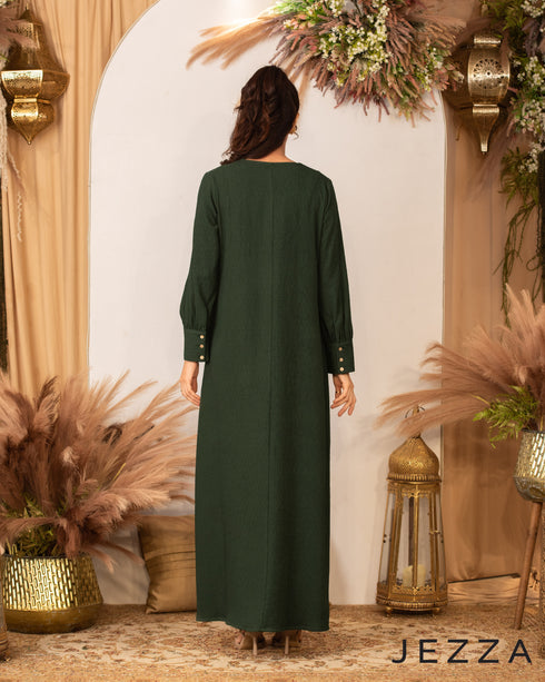 Textured Long Dress with V-Neckline 62951